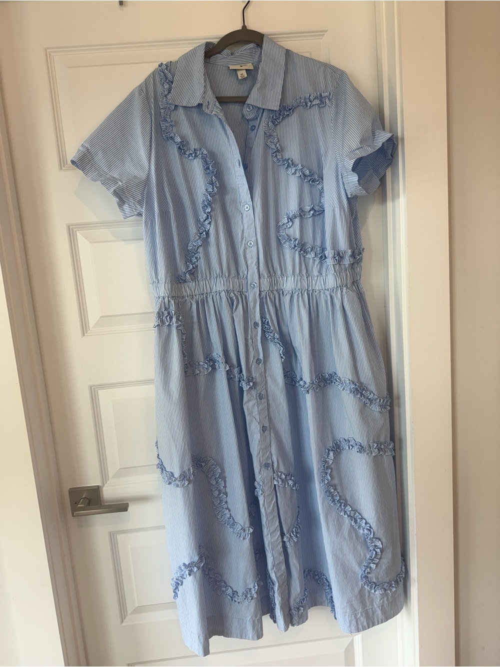 kate spade Light Blue Striped Ruffle-Trim Midi Dress